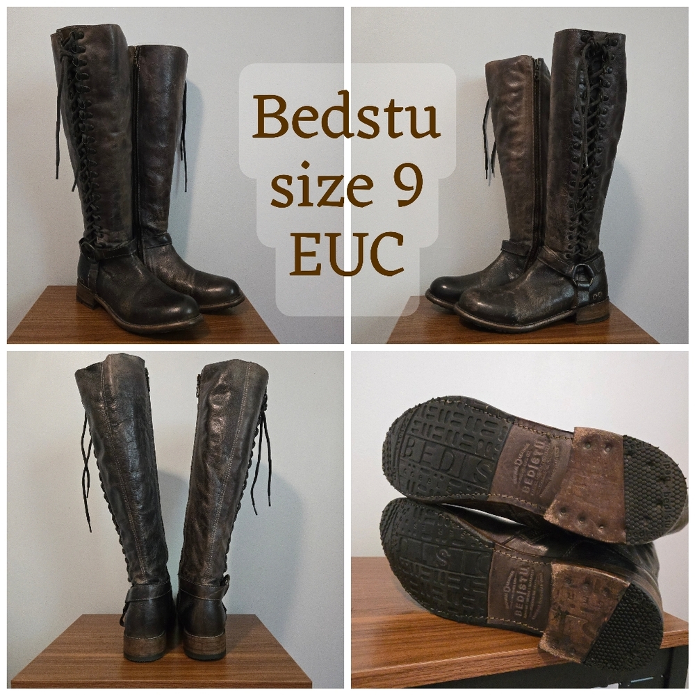 BED|STU Women's Dark Brown Knee High Lace Boots
